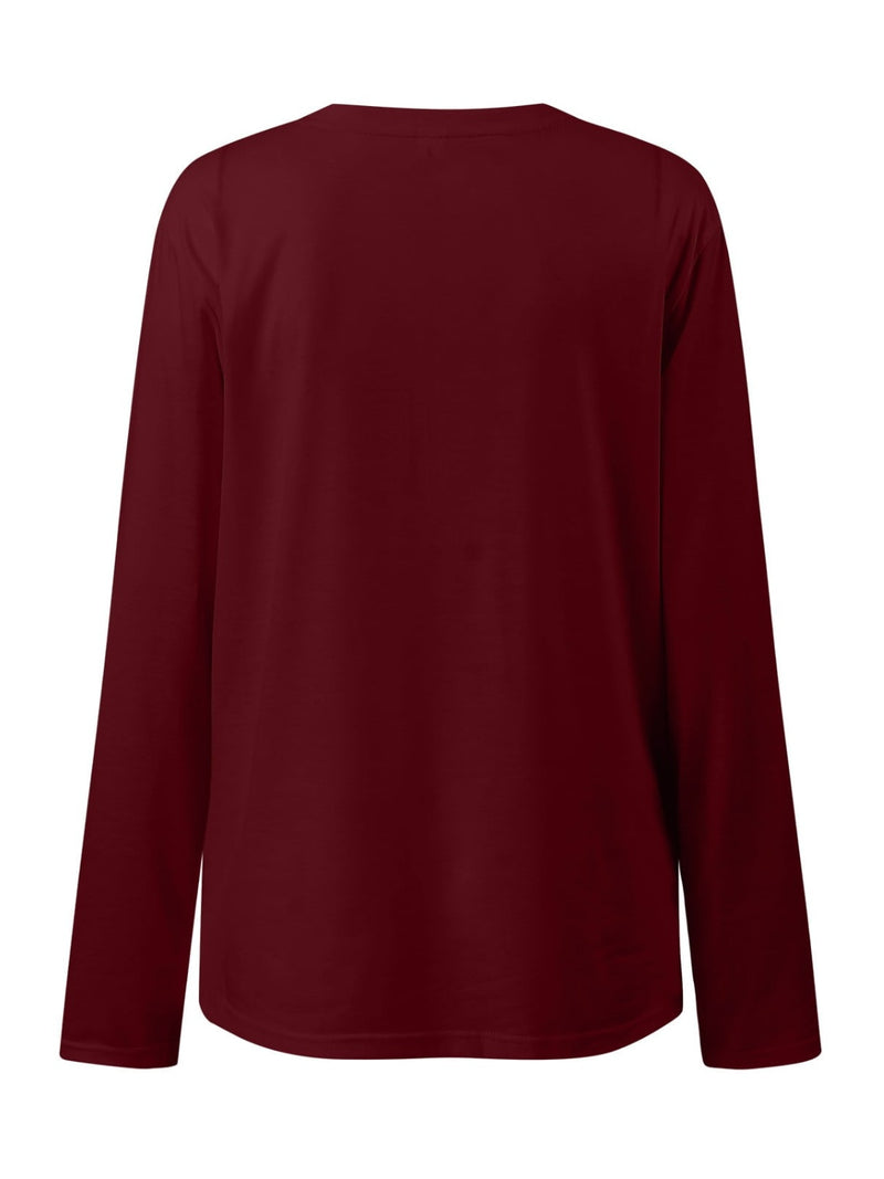 Ruched Round Neck Long Sleeve T-Shirt