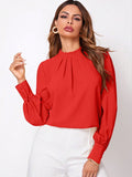 Ruched Mock Neck Long Sleeve Blouse